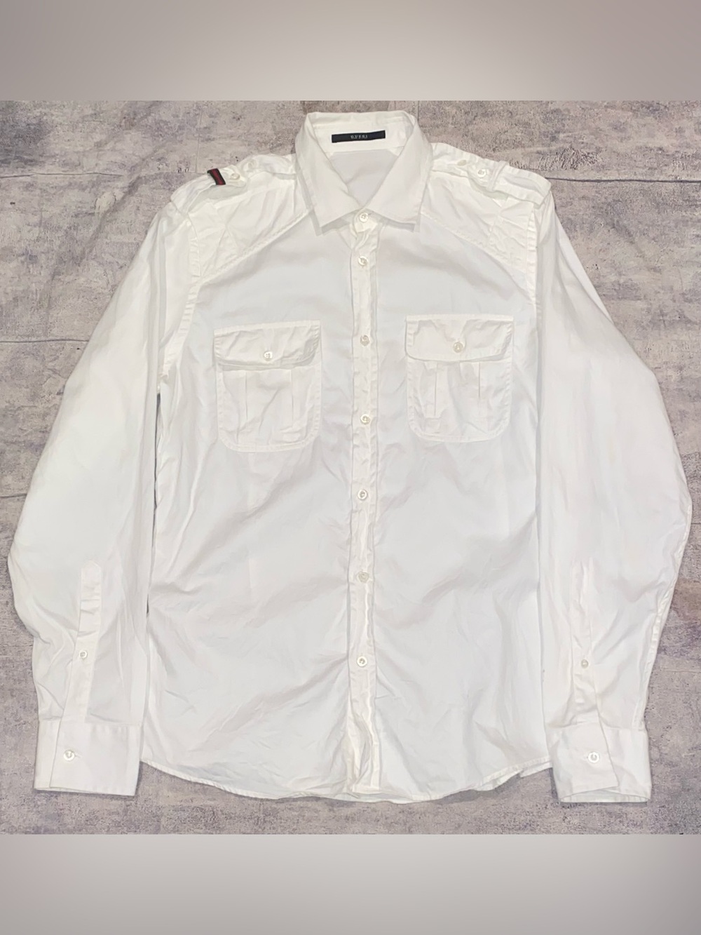Vintage 00s Gucci Tom Ford Era Officer Shirt Web Accent Epaulet Military 16.5 42